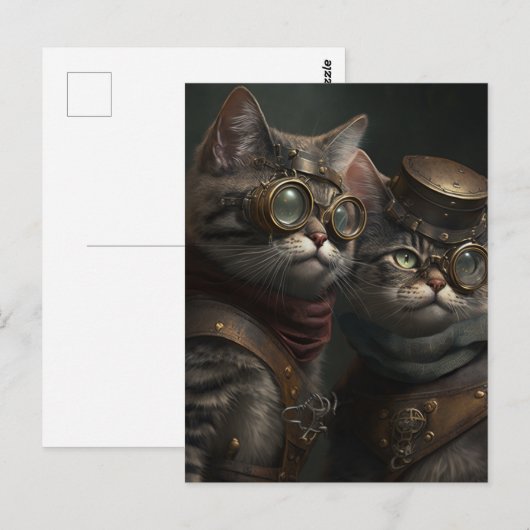 Steampunkkatten Briefkaart (Voorkant / Achterkant)