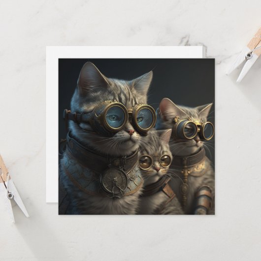 Steampunkkatten Kaart (Voorkant / Achterkant in situ)