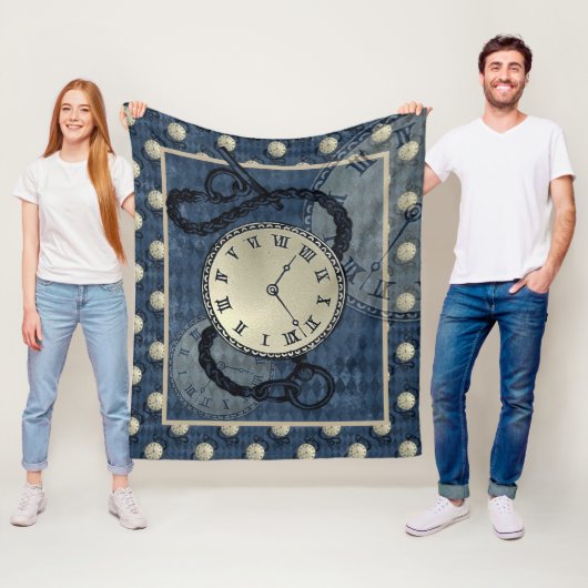 Steampunkklokken en wolkenblauw fleece deken (In situ)