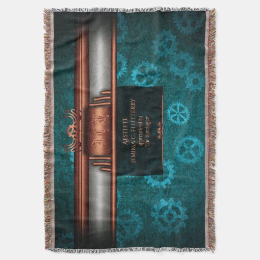 Steampunkkoper en zilver op blauwgroen cogs, Monog Deken (Voorkant Verticaal)