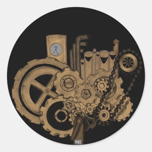 Steampunkmachines (Brassy) Ronde Sticker (Voorkant)