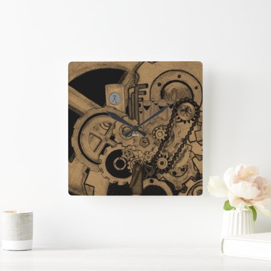 Steampunkmachines (Brassy) Vierkante Klok (Huis)