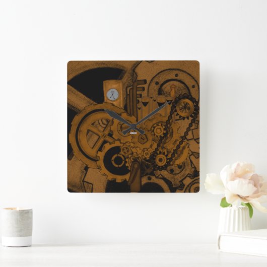 Steampunkmachines (koper) vierkante klok (Huis)