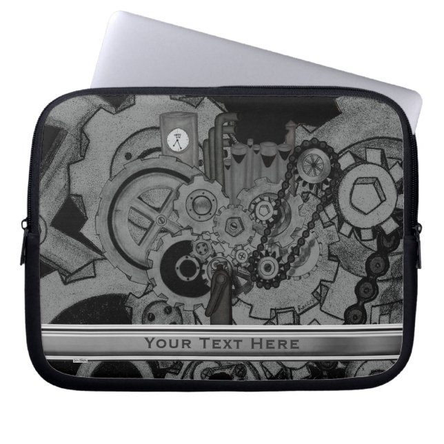Steampunkmachines (monochrome) laptop sleeve (Voorkant)