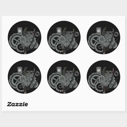 Steampunkmachines (monochrome) ronde sticker (Vel)