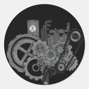 Steampunkmachines (monochrome) ronde sticker