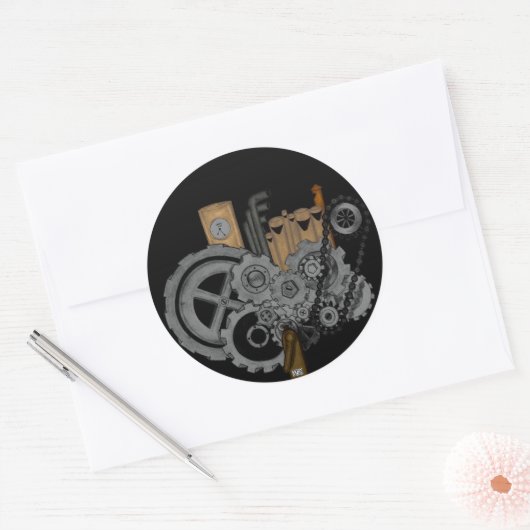 Steampunkmachines Ronde Sticker (Envelop)