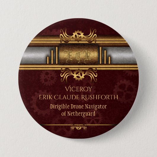 Steampunkmessen en marinekleurig ronde button 7,6 cm (Voorkant)