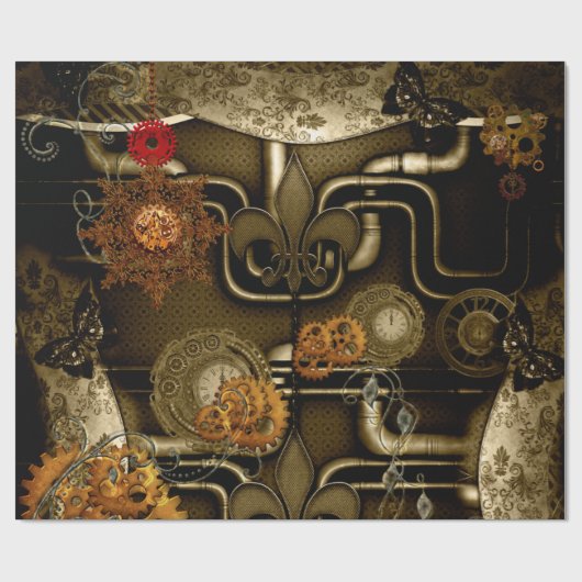 Steampunkontwerp met klokken en versnellingen cadeaupapier (Vlak)