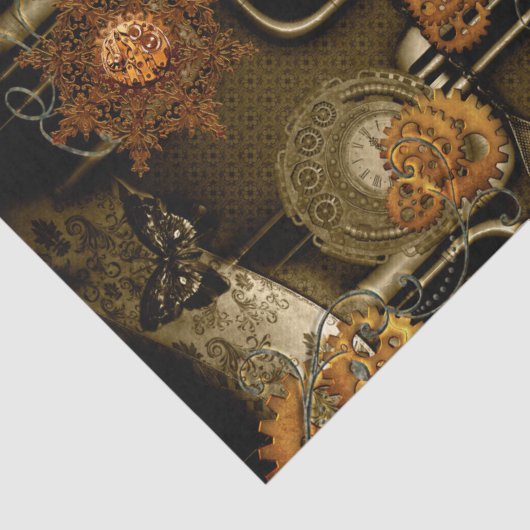 Steampunkontwerp met klokken en versnellingen tissuepapier (Detail)