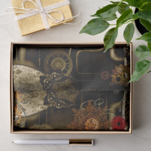 Steampunkontwerp met klokken en versnellingen tissuepapier (Geschenk)