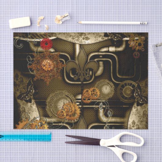 Steampunkontwerp met klokken en versnellingen tissuepapier (Craft)