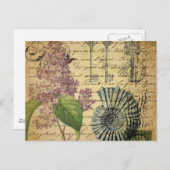 steampunksleutels frans botanisch paars lila briefkaart (Voorkant / Achterkant)