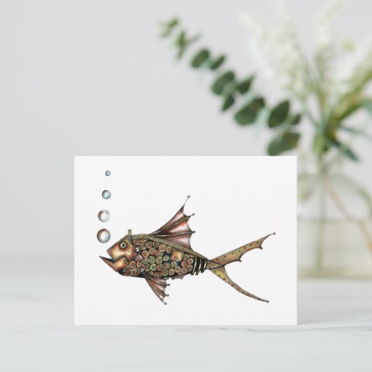 Steampunkvis Briefkaart (Staand voorkant)