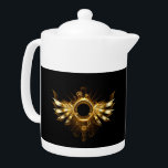 Steampunkvleugels Theepot<br><div class="desc">Kleine mechanische vleugels, met tandwielen en met een rondbanner van messing. Steampunk</div>