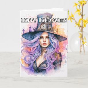 Steampunky Salem Witch Happy Halloween Kaart