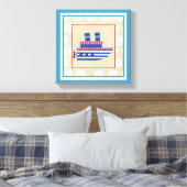 Steamship met Propeller en Blauwe Mokestacks Canvas Afdruk (Insitu (Slaapkamer))