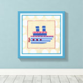 Steamship met Propeller en Blauwe Mokestacks Canvas Afdruk (Insitu (Houten vloer))