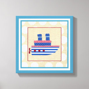 Steamship met Propeller en Blauwe Mokestacks Canvas Afdruk
