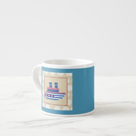 Steamship met Propeller en Blauwe Mokestacks Espresso Kop (Links)