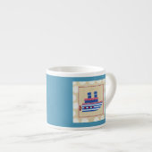 Steamship met Propeller en Blauwe Mokestacks Espresso Kop (Voorkant rechts)