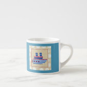 Steamship met Propeller en Blauwe Mokestacks Espresso Kop (Rechts)