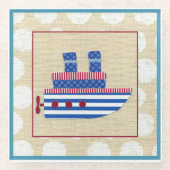 Steamship met Propeller en Blauwe Mokestacks Glazen Onderzetter (Voorkant)