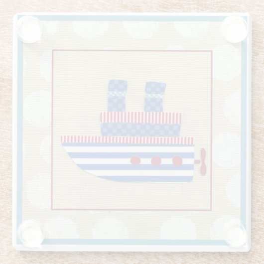 Steamship met Propeller en Blauwe Mokestacks Glazen Onderzetter (Achterkant)