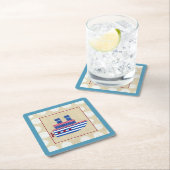 Steamship met Propeller en Blauwe Mokestacks Kartonnen Onderzetters (Insitu)