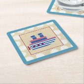 Steamship met Propeller en Blauwe Mokestacks Kartonnen Onderzetters (Schuin)