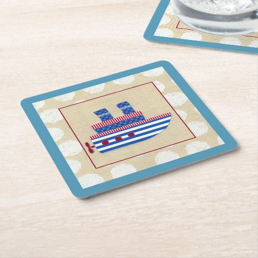 Steamship met Propeller en Blauwe Mokestacks Kartonnen Onderzetters (Schuin)