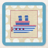 Steamship met Propeller en Blauwe Mokestacks Kartonnen Onderzetters (Voorkant)