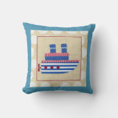 Steamship met Propeller en Blauwe Mokestacks Kussen (Voorkant)