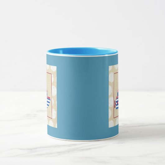 Steamship met Propeller en Blauwe Mokestacks Mok (Midden)