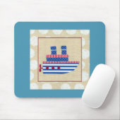 Steamship met Propeller en Blauwe Mokestacks Muismat (Met muis)
