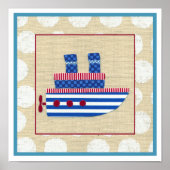 Steamship met Propeller en Blauwe Mokestacks Poster (Voorkant)