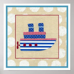 Steamship met Propeller en Blauwe Mokestacks Poster