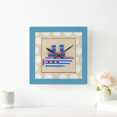 Steamship met Propeller en Blauwe Mokestacks Vierkante Klok (Huis)