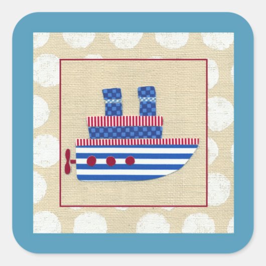 Steamship met Propeller en Blauwe Mokestacks Vierkante Sticker (Voorkant)