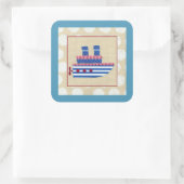 Steamship met Propeller en Blauwe Mokestacks Vierkante Sticker (Tas)