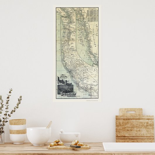 Steamship Routes Adverteren kaart 1891 Poster (Keuken)