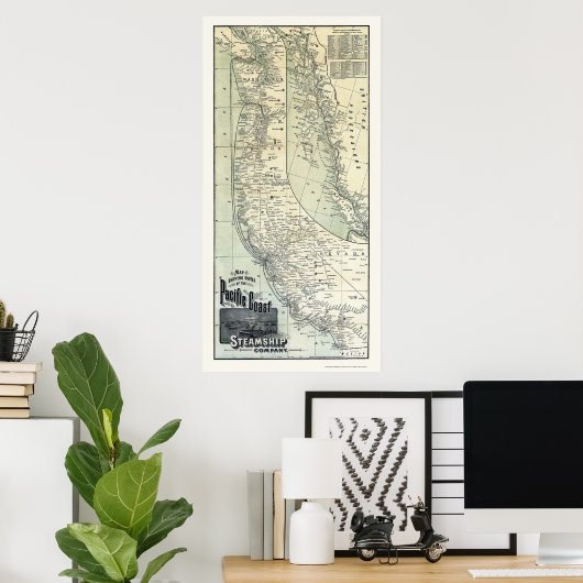 Steamship Routes Adverteren kaart 1891 Poster (Thuiskantoor)