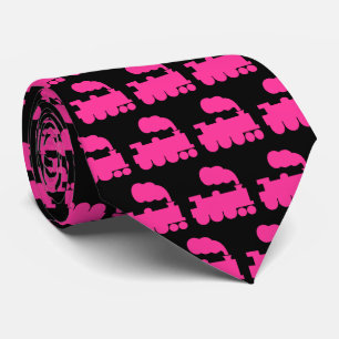 Steamtrainepatroon — Hot-roze op zwart Stropdas