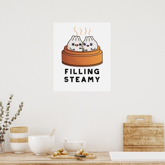 Steamy Funny Dimsum Bao Pun vullen Poster (Keuken)