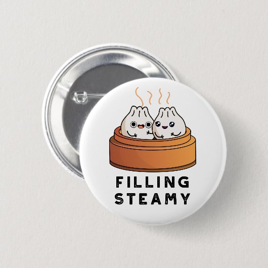 Steamy Funny Dimsum Bao Pun vullen Ronde Button 5,7 Cm (Voorkant /achterkant)