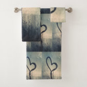 Steamy Hearts Blue Beige Black Bad Handdoek (Insitu)