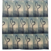 Steamy Hearts Fotografisch Blauw en Beige Douchegordijn (Voorkant)