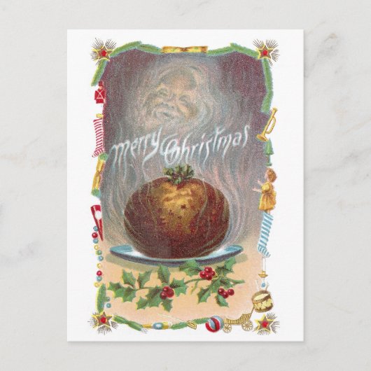 Steamy Plum Pudding Vintage Kerstmis Feestdagenkaart (Voorkant)