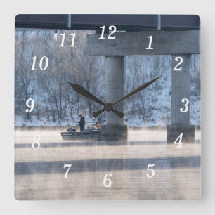 Steamy Winter Gevist Tafelsteen Lake Wall Clock Vierkante Klok