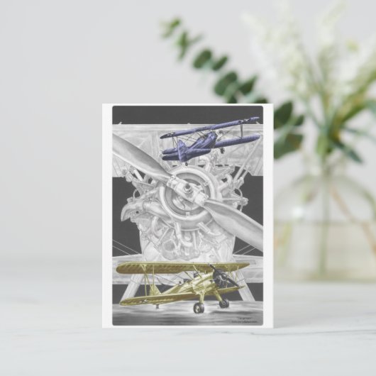 Stearman Biplane Briefkaart (Staand voorkant)